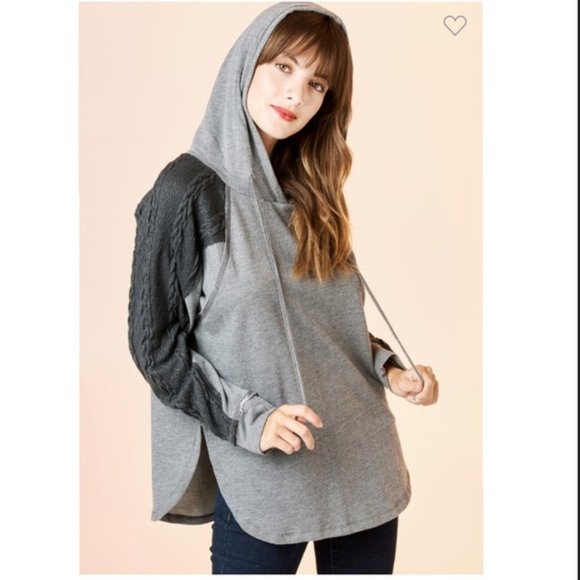 Cable Knit Sleeves/French Terry hoodie - Picture 2 of 9